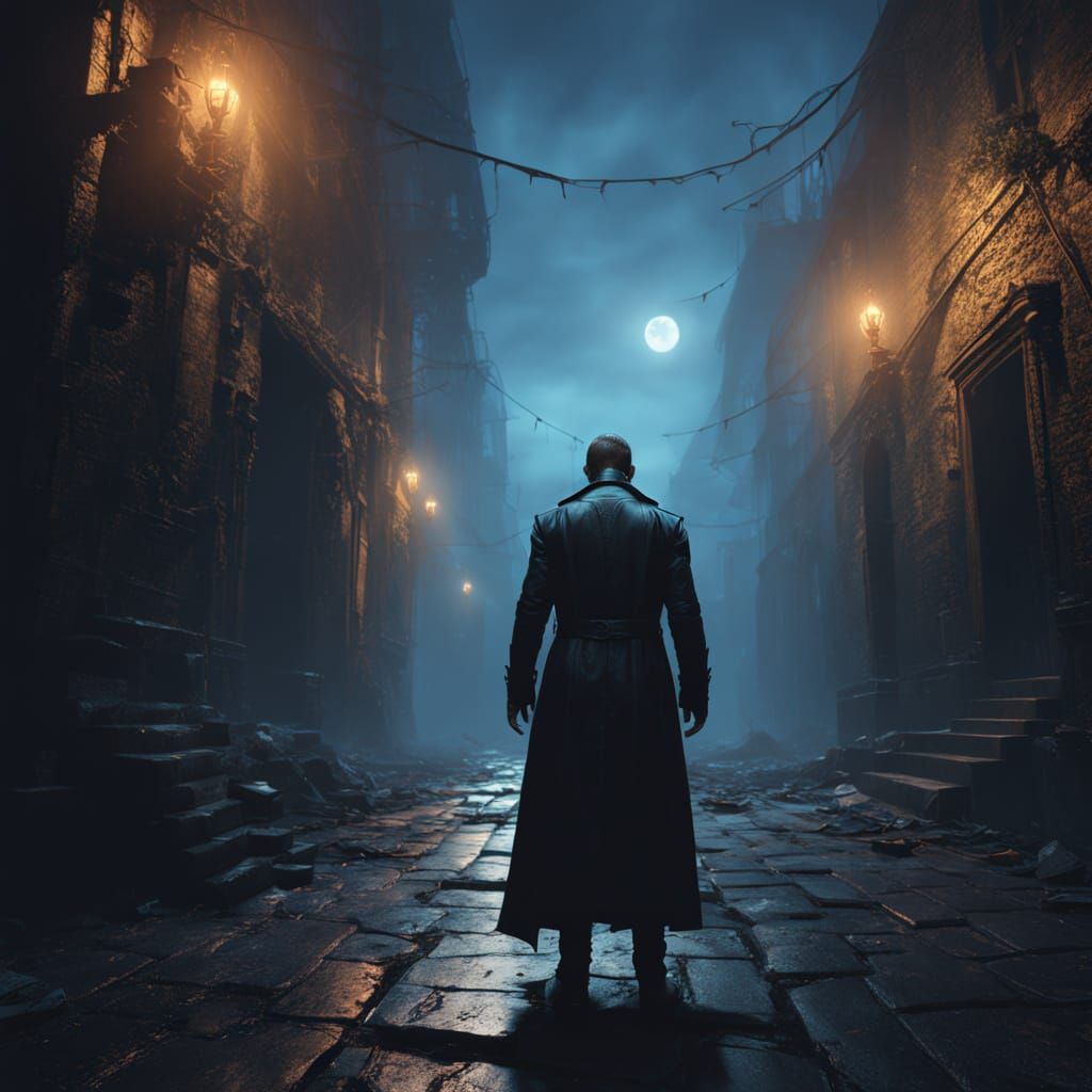 Surreal Dark Fantasy Vampire in Abandoned Alleyway