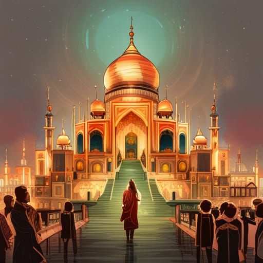 Steampunk Cybernetic Taj Mahal with Luminous Colors