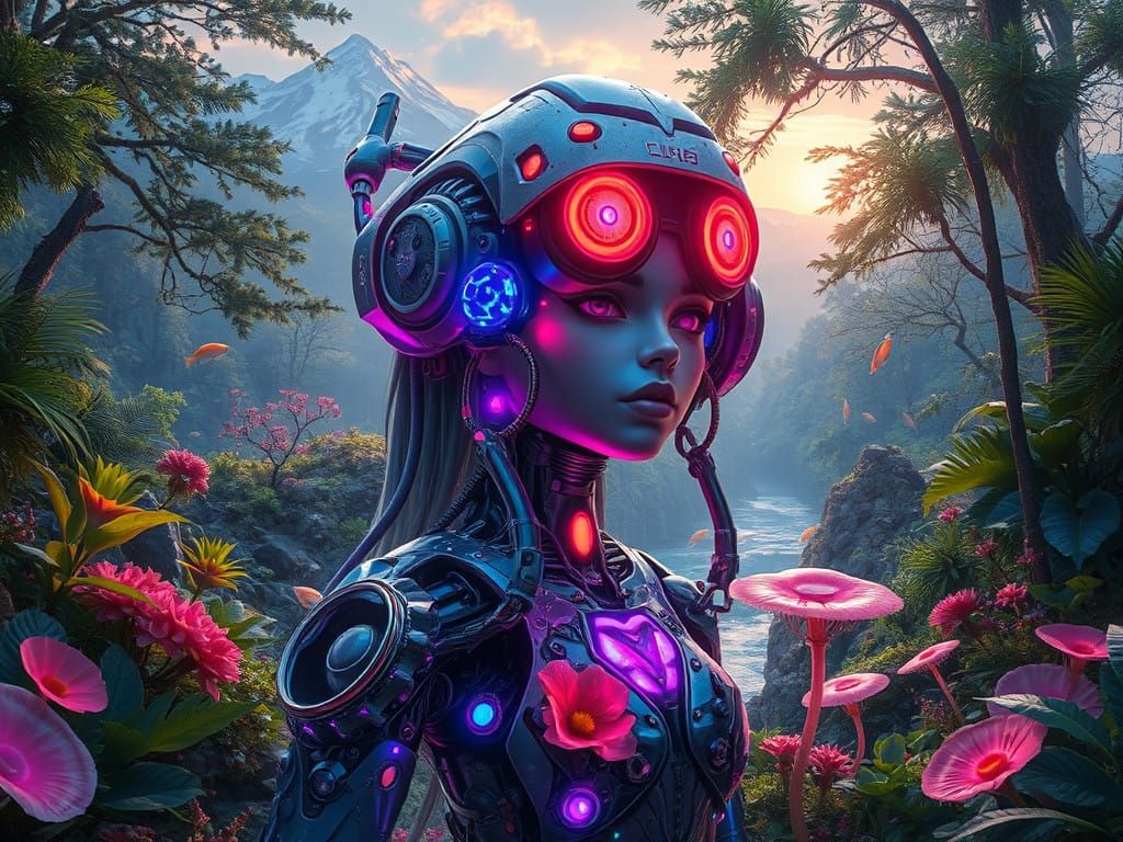 Hyperrealistic Biopunk Goddesses in a Lush Cyber Forest