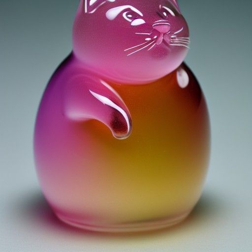 Glass Cat Figurine Filled with Pink Liquid