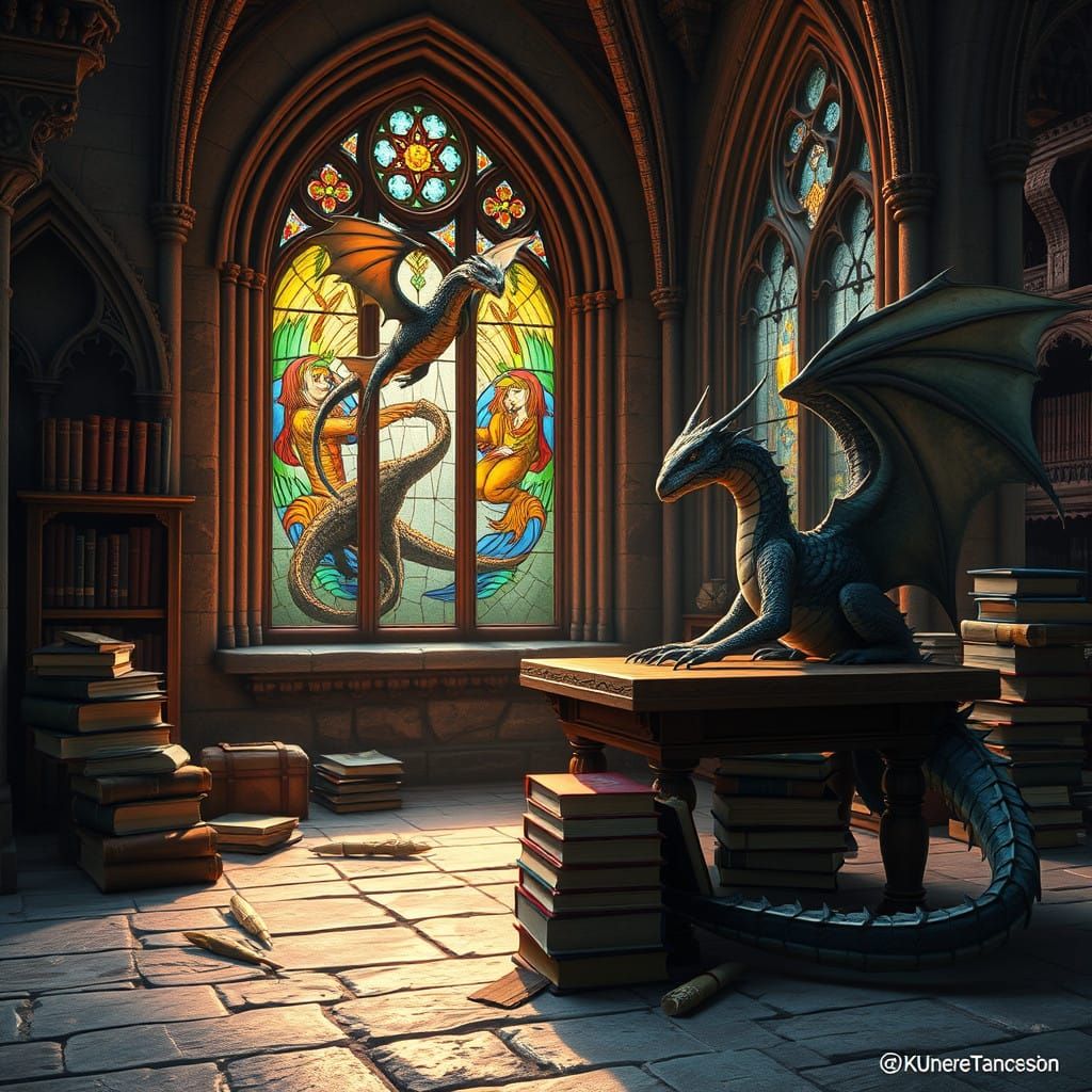 Medieval Dragons in Academic Study as Cyberpunk Concept Art