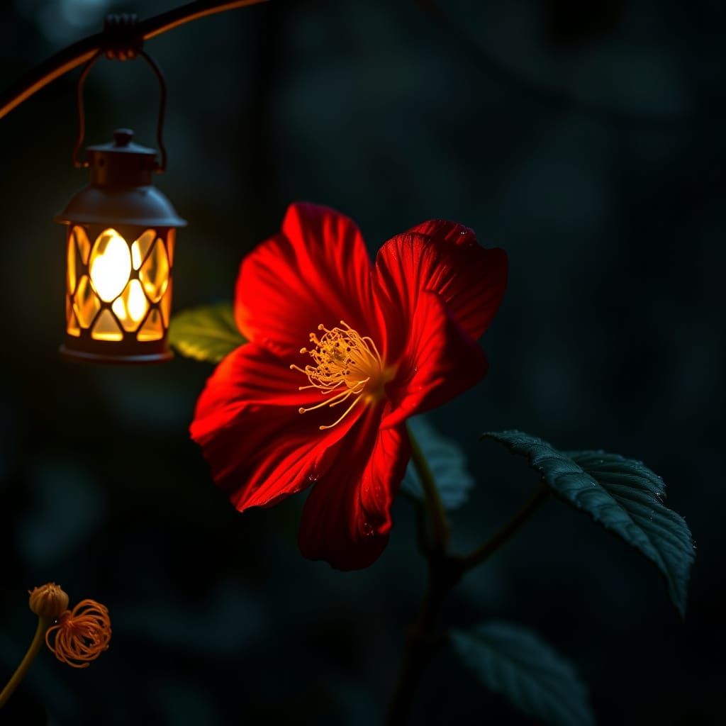 Camellia Bloom Under Enchanted Fairy Light