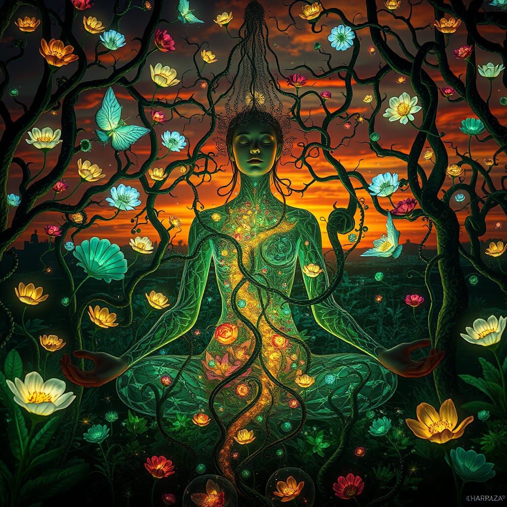 Dreamlike Goddess of Whimsy in Vibrant Fantasy Landscape