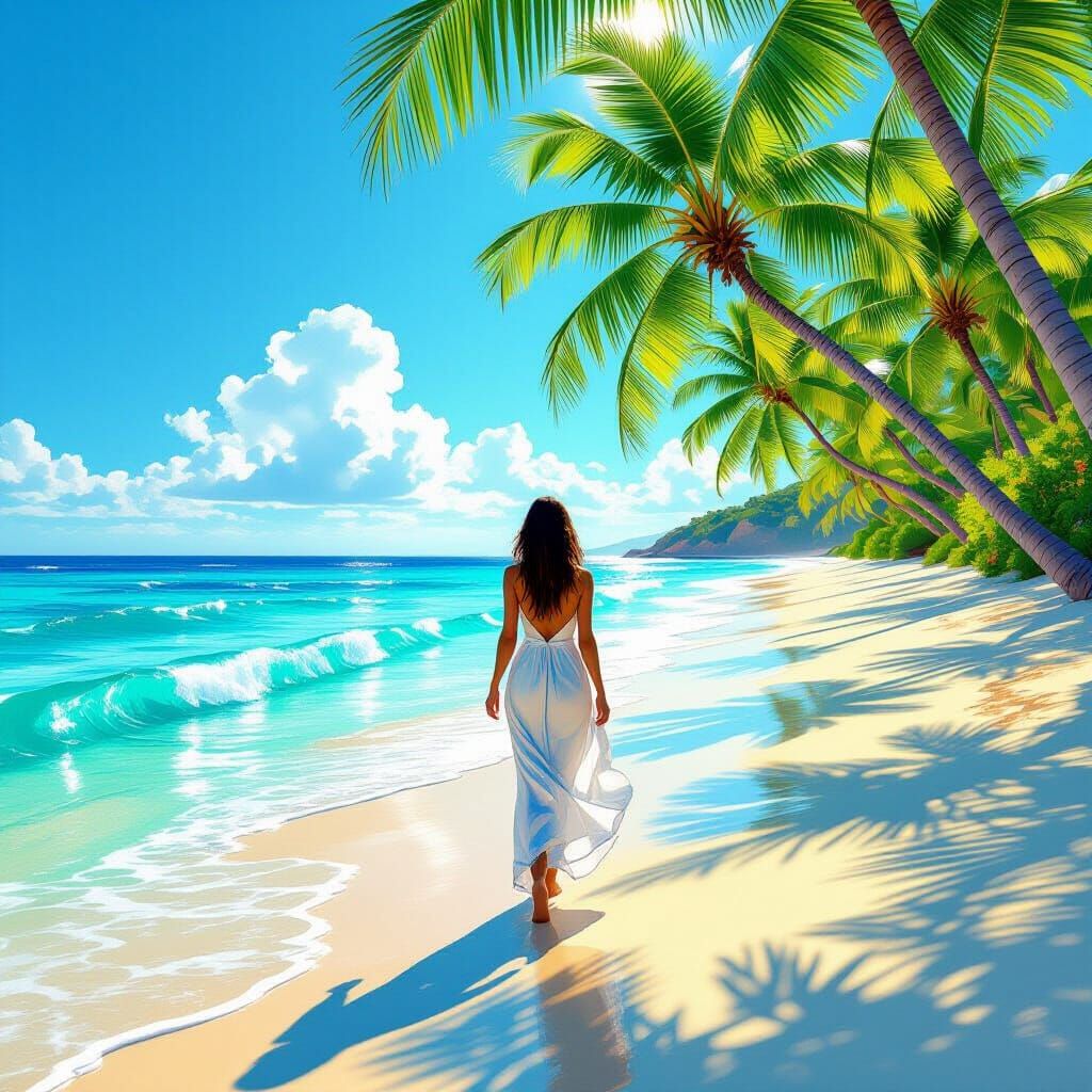 Glass Beach Scene with Woman in Dreamlike Style