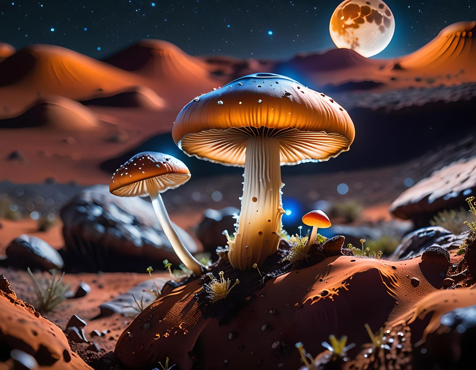 Translucent Mushroom on Mars: Photorealistic Macro Shot
