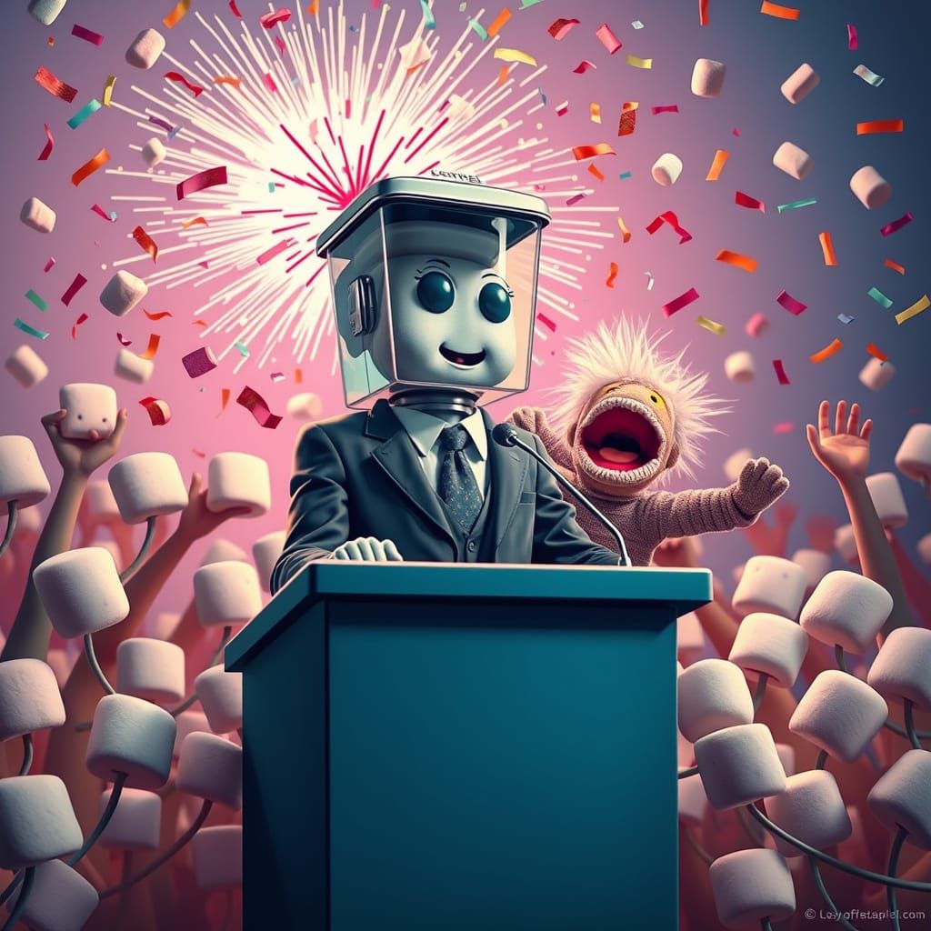 Blender's Campaign Speech Interrupted: A Pop Surrealist Scen...
