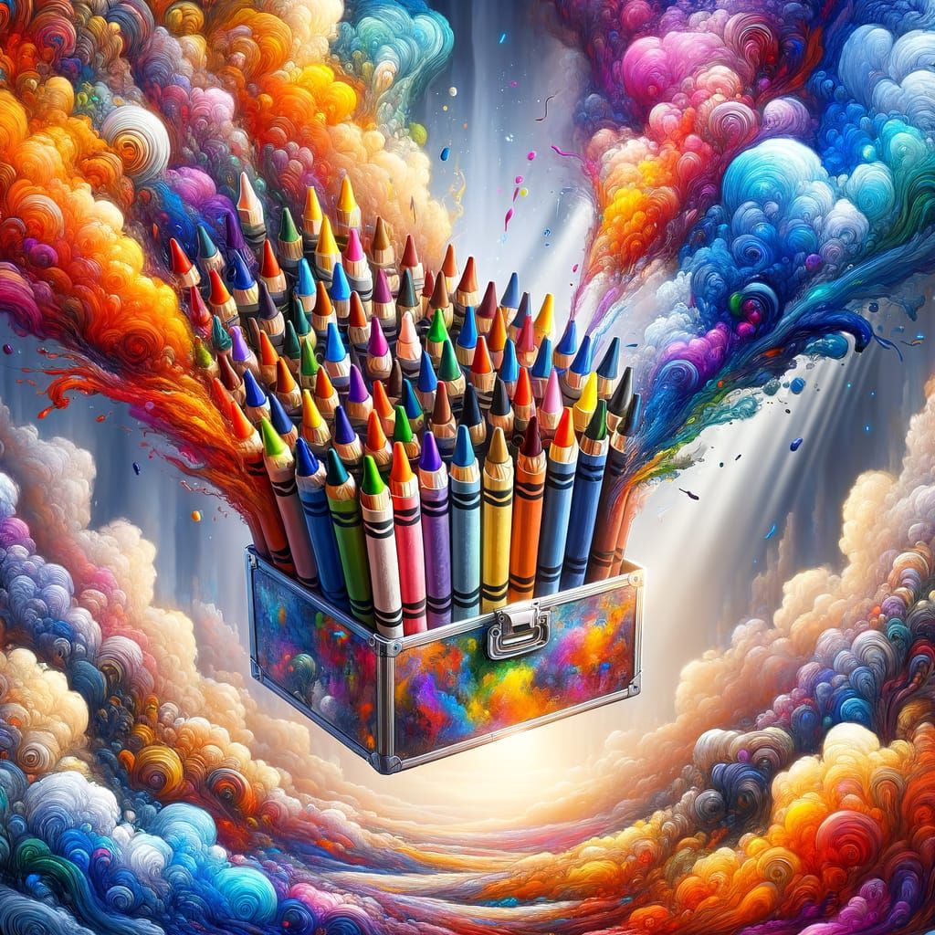 Crayon Prism Floating in Cloudscape, Digital Art