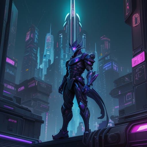 Cyberpunk Cityscape at Twilight: Anime Art Style