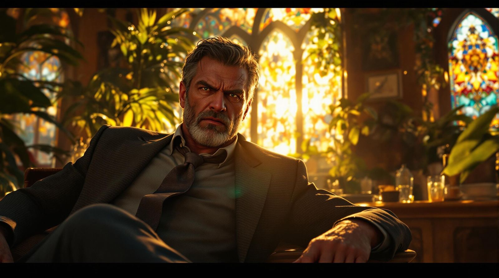 Angry Man in Futuristic Cafe, 3D Realism