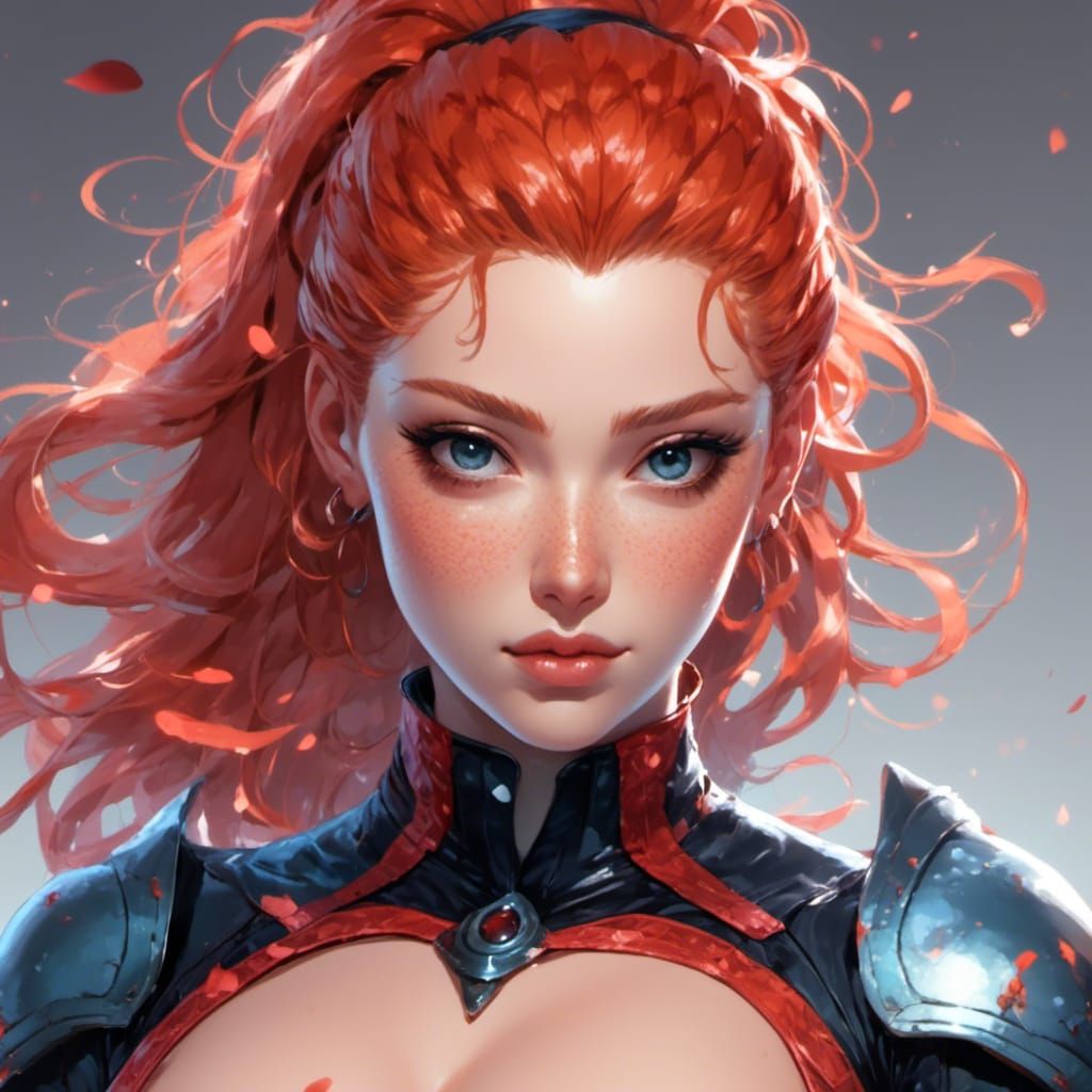 Defeated Ginger Bombshell: Anime-Style Dark Fantasy