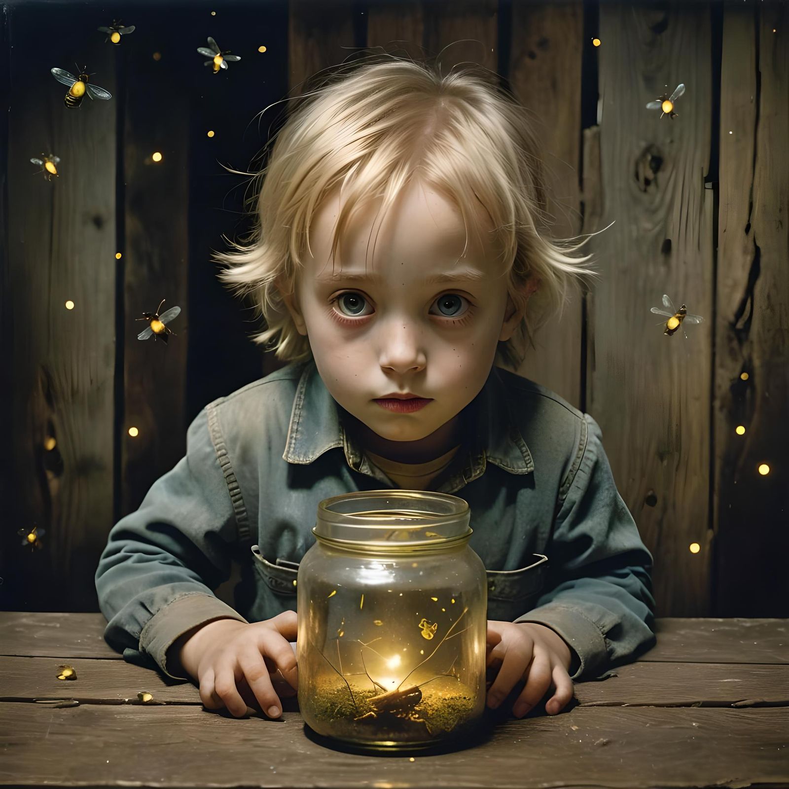 Child and Fireflies in Jar: A Burtonesque Vision