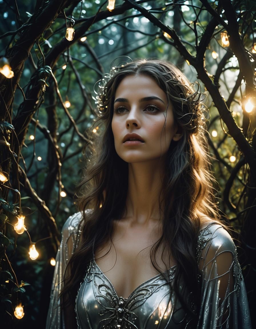 Serene Woman in Magical Garden: Hyperrealistic Concept Art