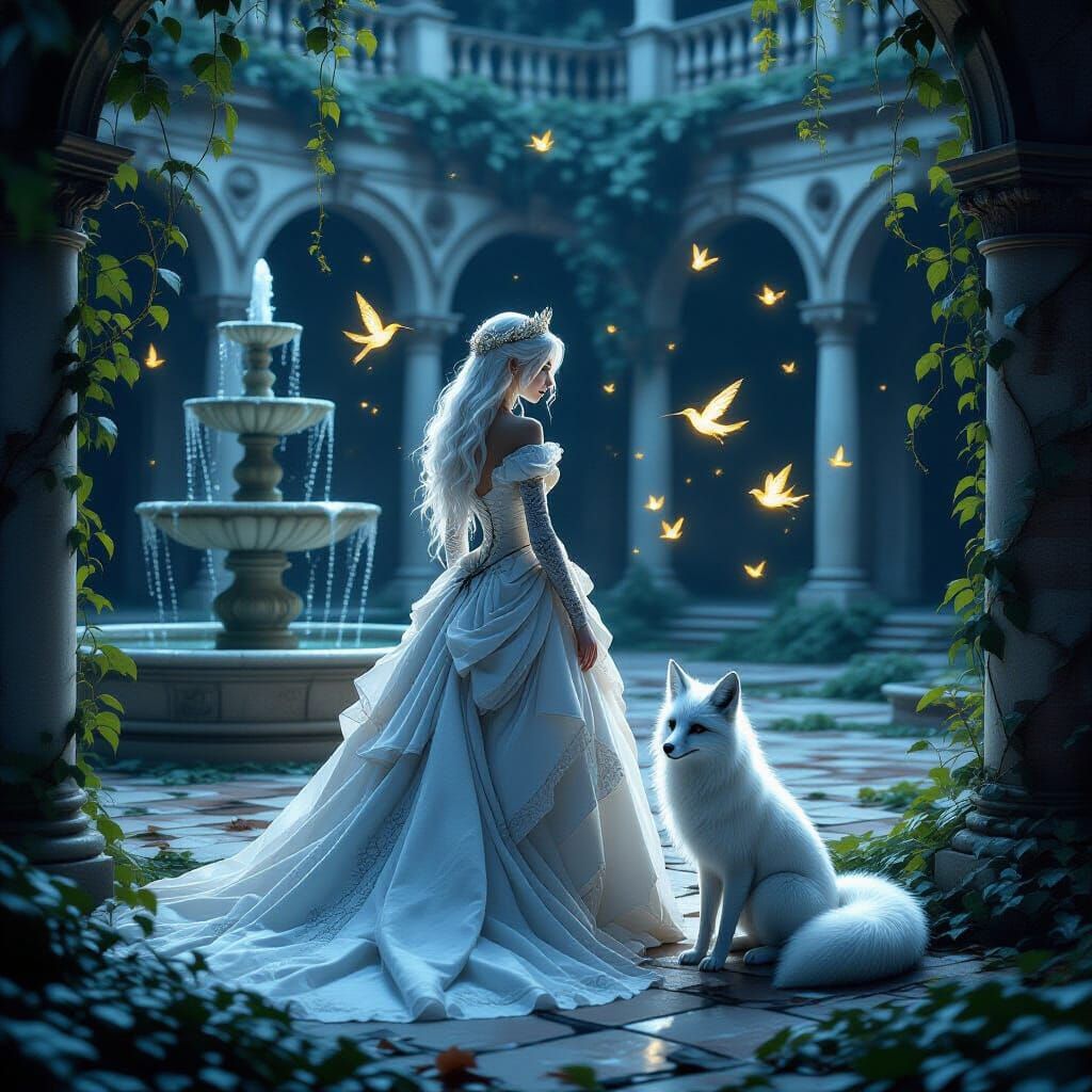 Twilight Princess with Fox and Hummingbirds