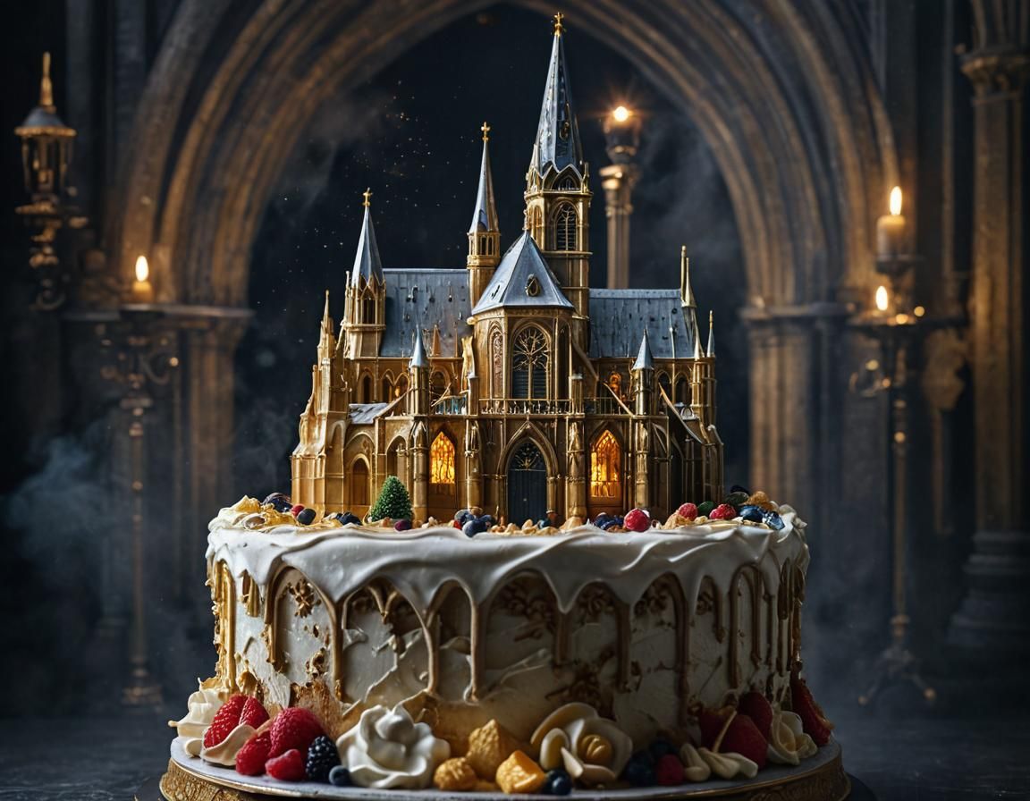 Lavishly Decorated Notre-Dame de Paris Cake: Food Photograph...