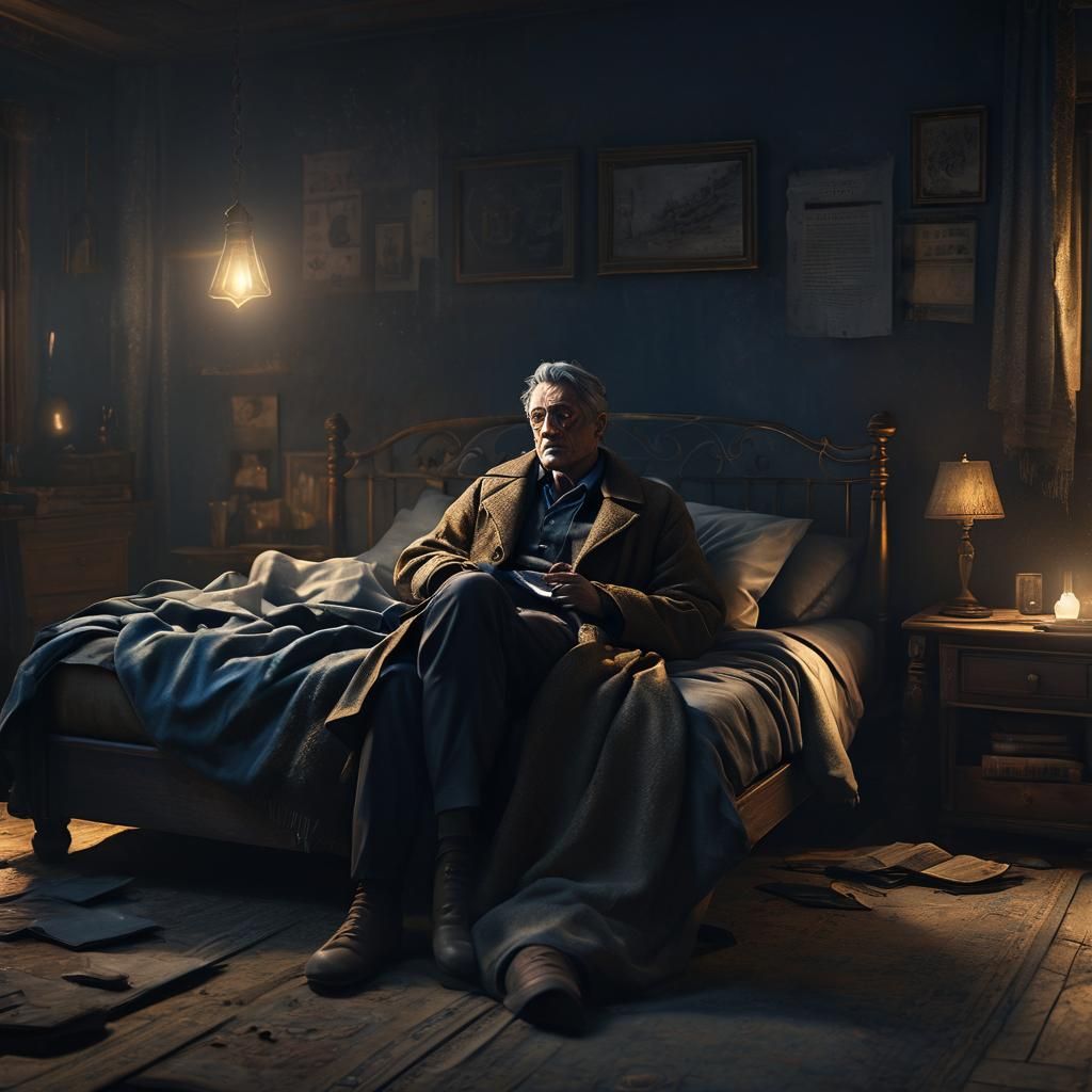 Dramatic Low-Key Art: Man Sleeping in Coat