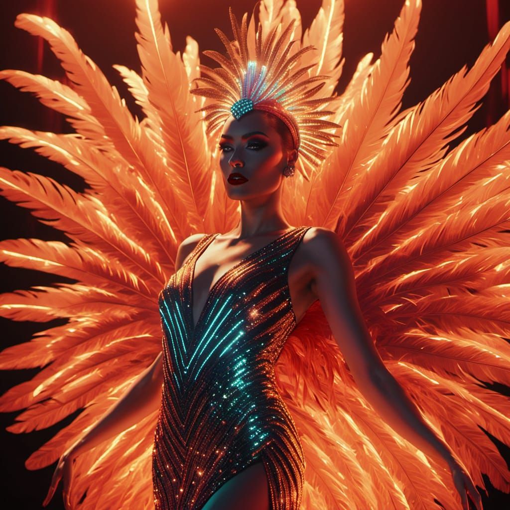 Futuristic Cabaret Showgirl in Art Deco Fantasy