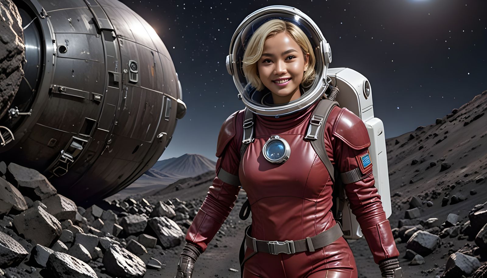 Indonesian Astronaut Exploring Volcanic Planet in Spacesuit