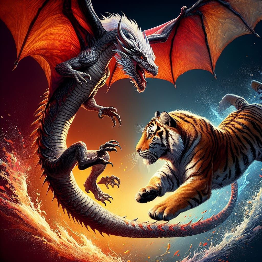 Majestic Dragon and Leaping Tiger Splash Art