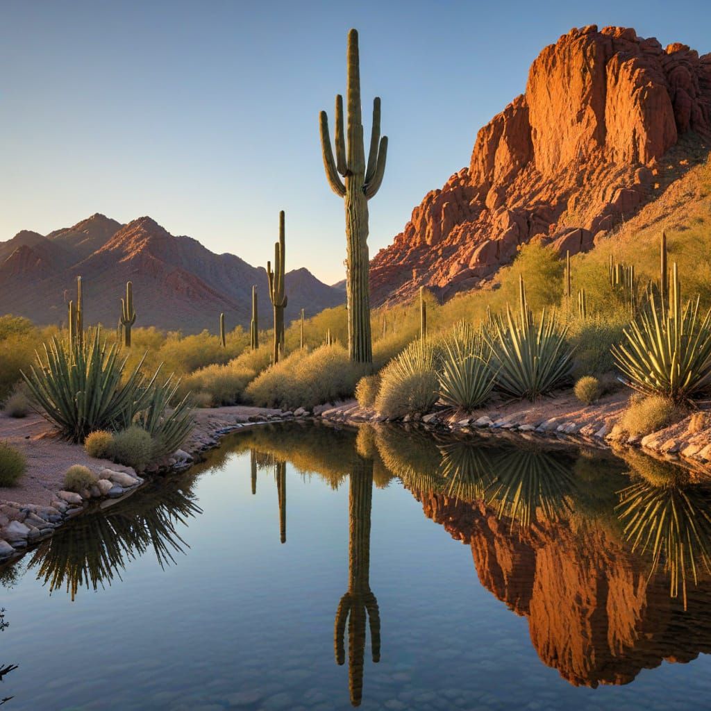 Saguaro Cactus Reflected at Sunrise