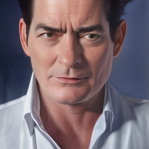 Hyperrealistic Portrait of Charlie Sheen in Mixed Media