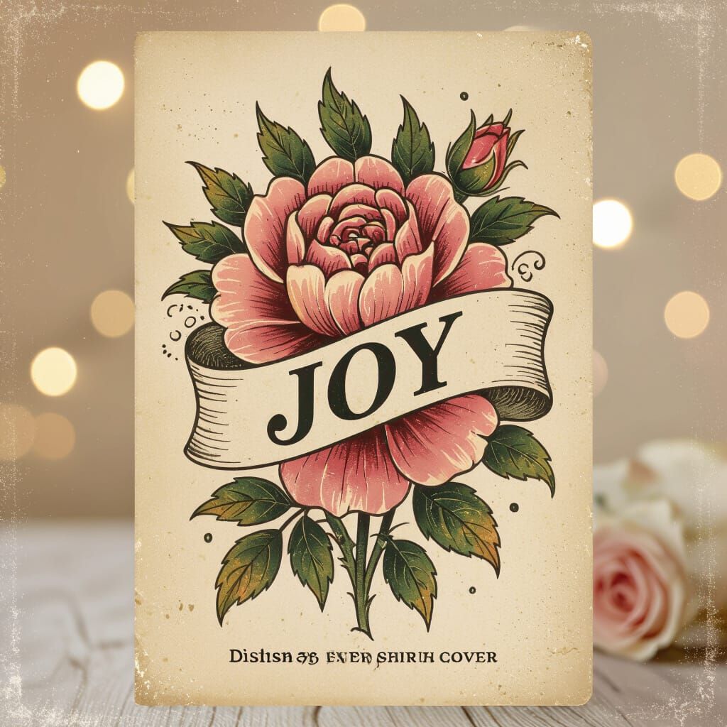 Vintage Tattoo Rose with Bokeh Effect