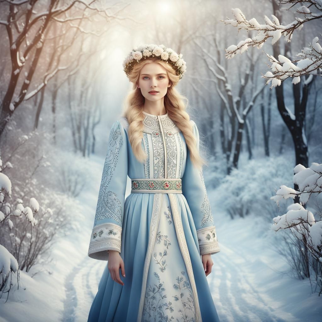 Russian Model in Snowy Wonderland: Digital Matte Painting