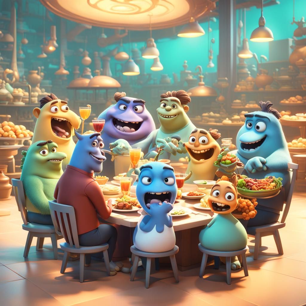 Amoeba Family Dinner in 3D Style