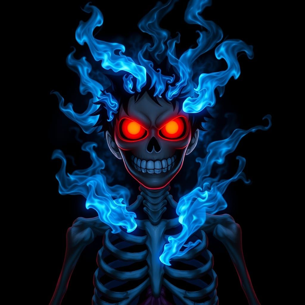 Epic Monkey D. Luffy Gear 5 Skeleton Portrait in Cyberpunk S...