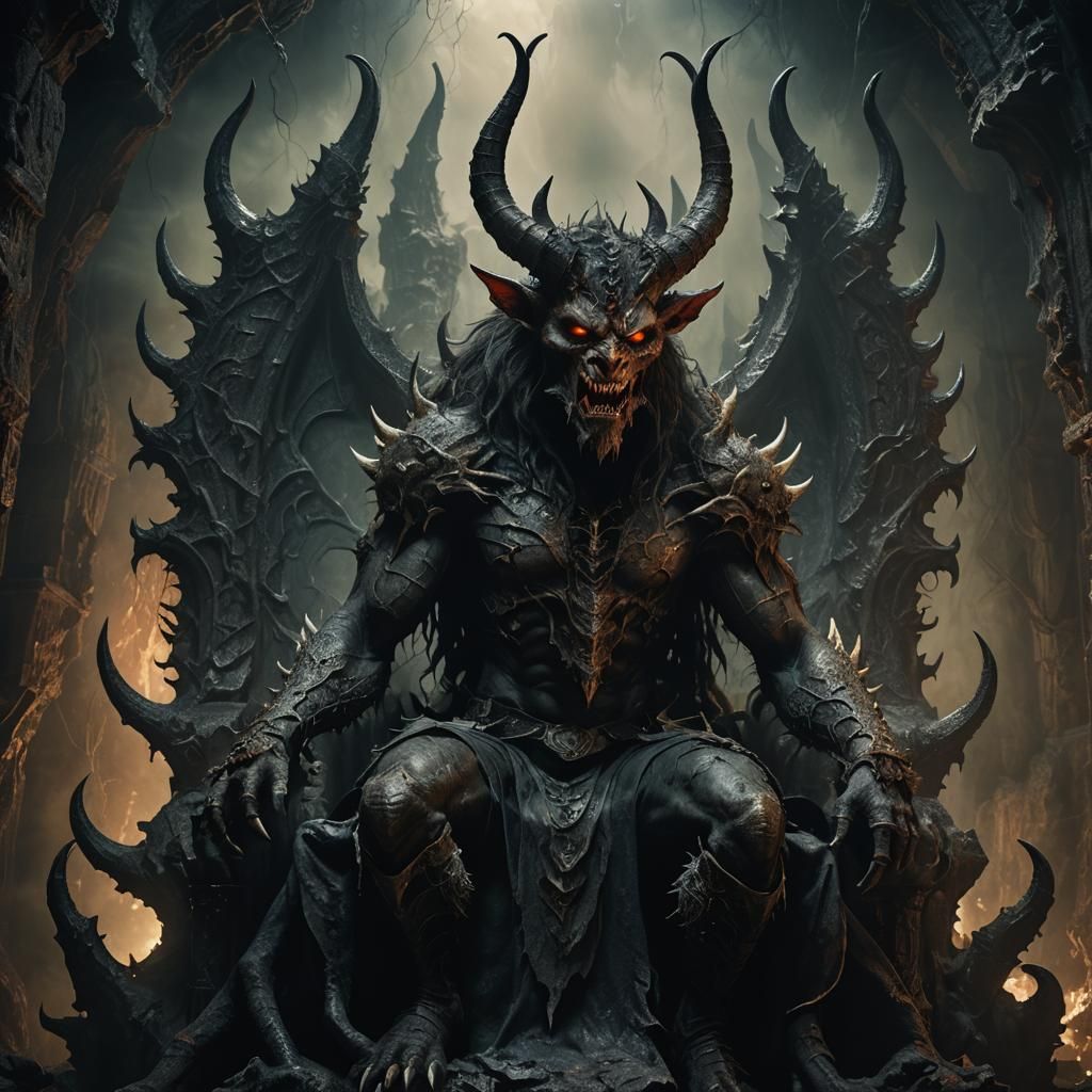 Grotesque Demon on Throne in Dark Fantasy Portrait