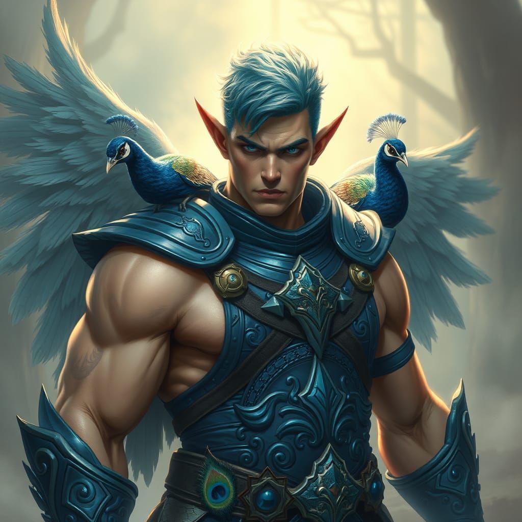 Fantasy Elf Warrior with Peacock Wings