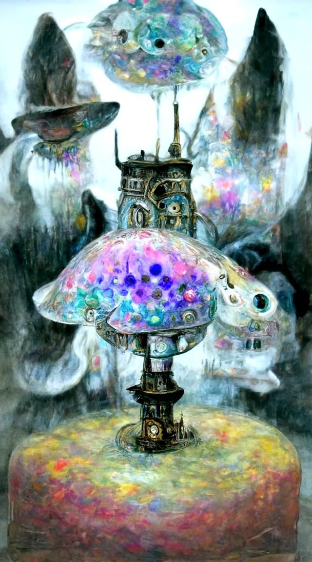 Surreal Clockwork Tower in Ghibli Style