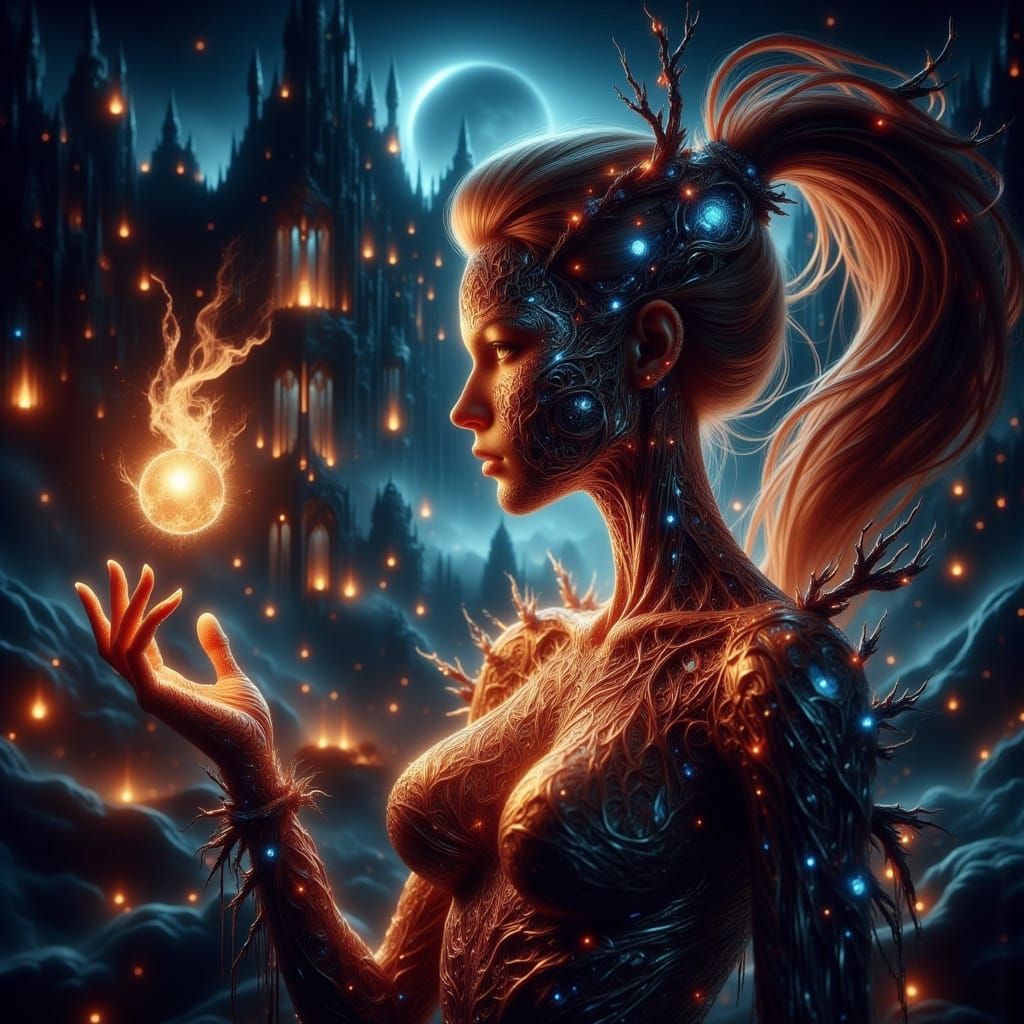 Surreal Landscape at Night in a Cyberpunk Aesthetic