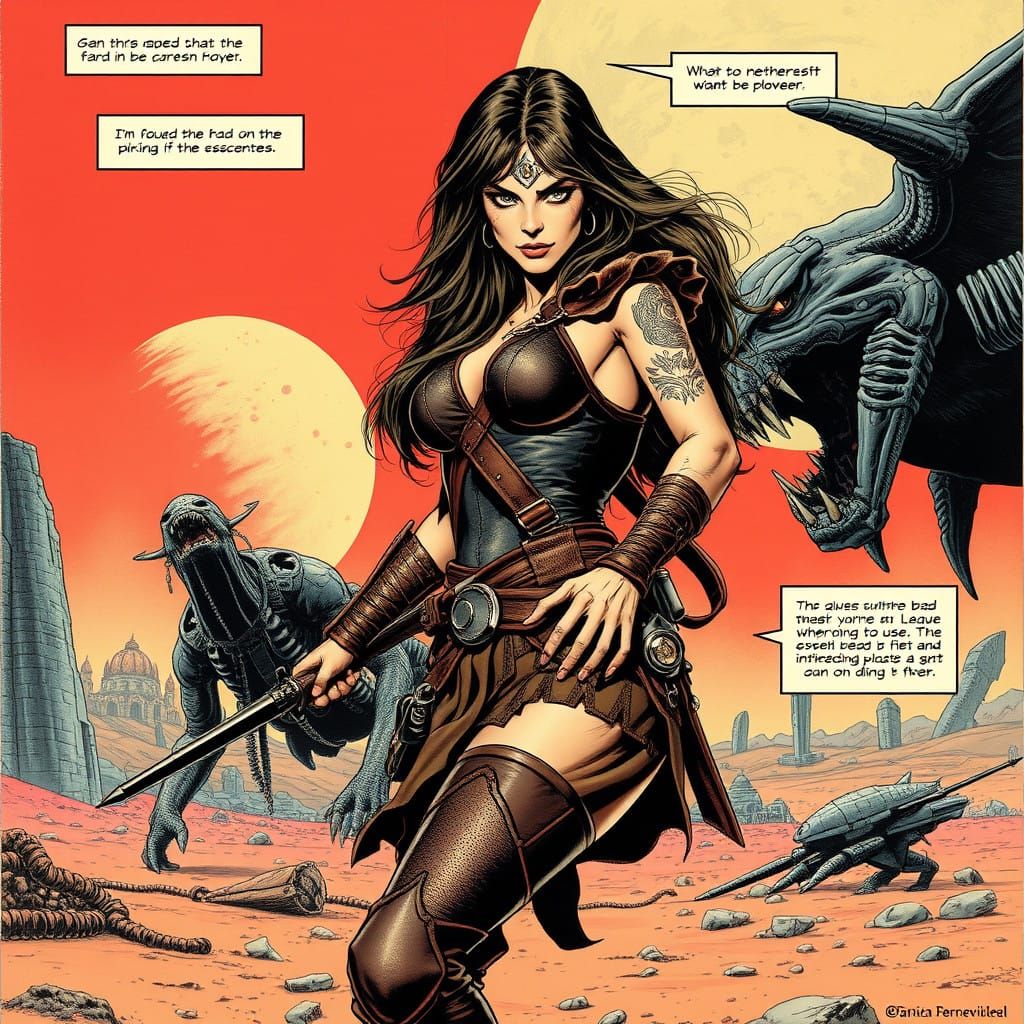 Epic Viking Amazon Battles Alien Monster on Distant Planet