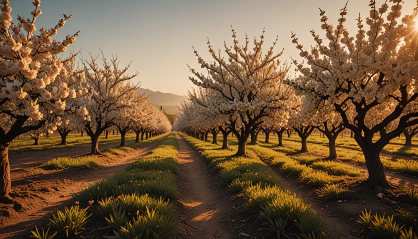 California Almond Orchard Seasons in Cinematic Realism