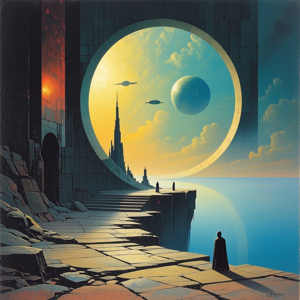 Sci-Fi Portal by Beksinski and Frazetta Style