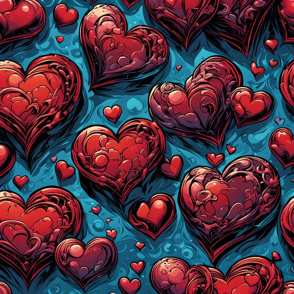 Beautiful Hearts in Comic Book Style