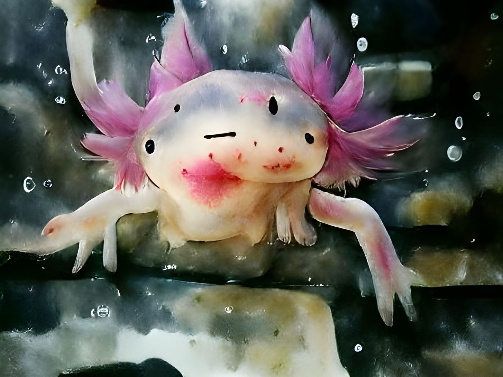 Cute Axolotl in Watercolor and Ink