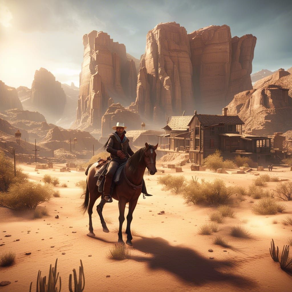 Cowboy's Triumphant Return: Desert City Welcome in 3D