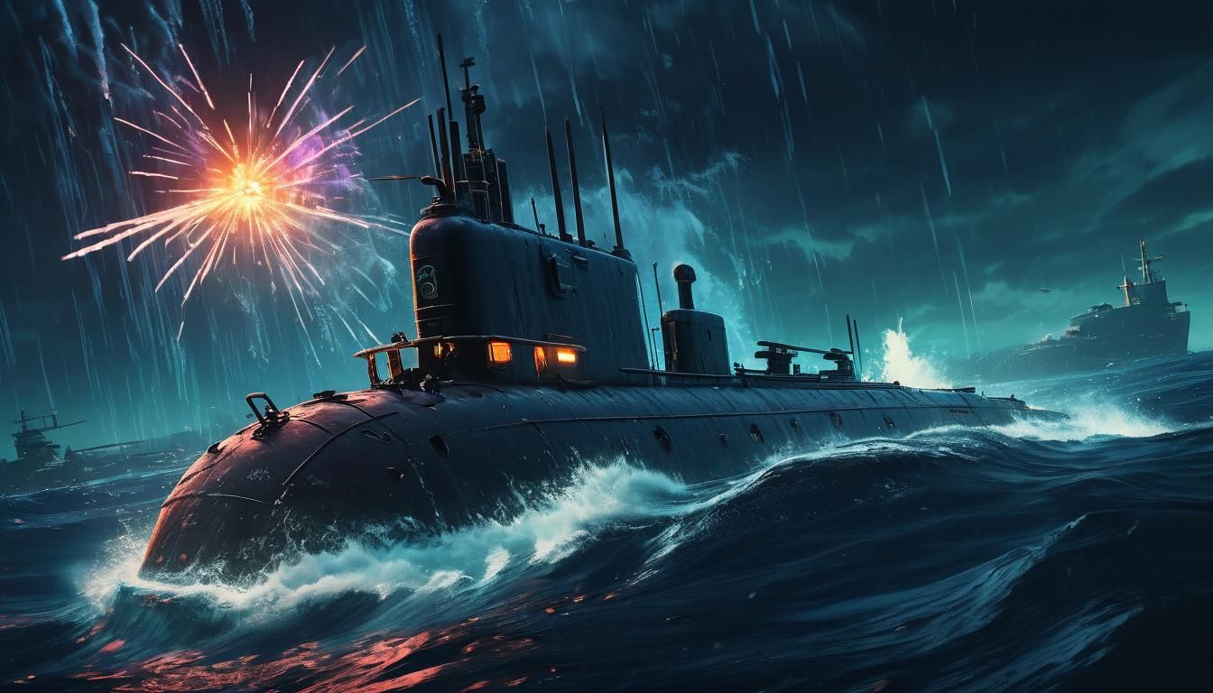 Cyberpunk Submarine Torpedo Launch in Anime Style