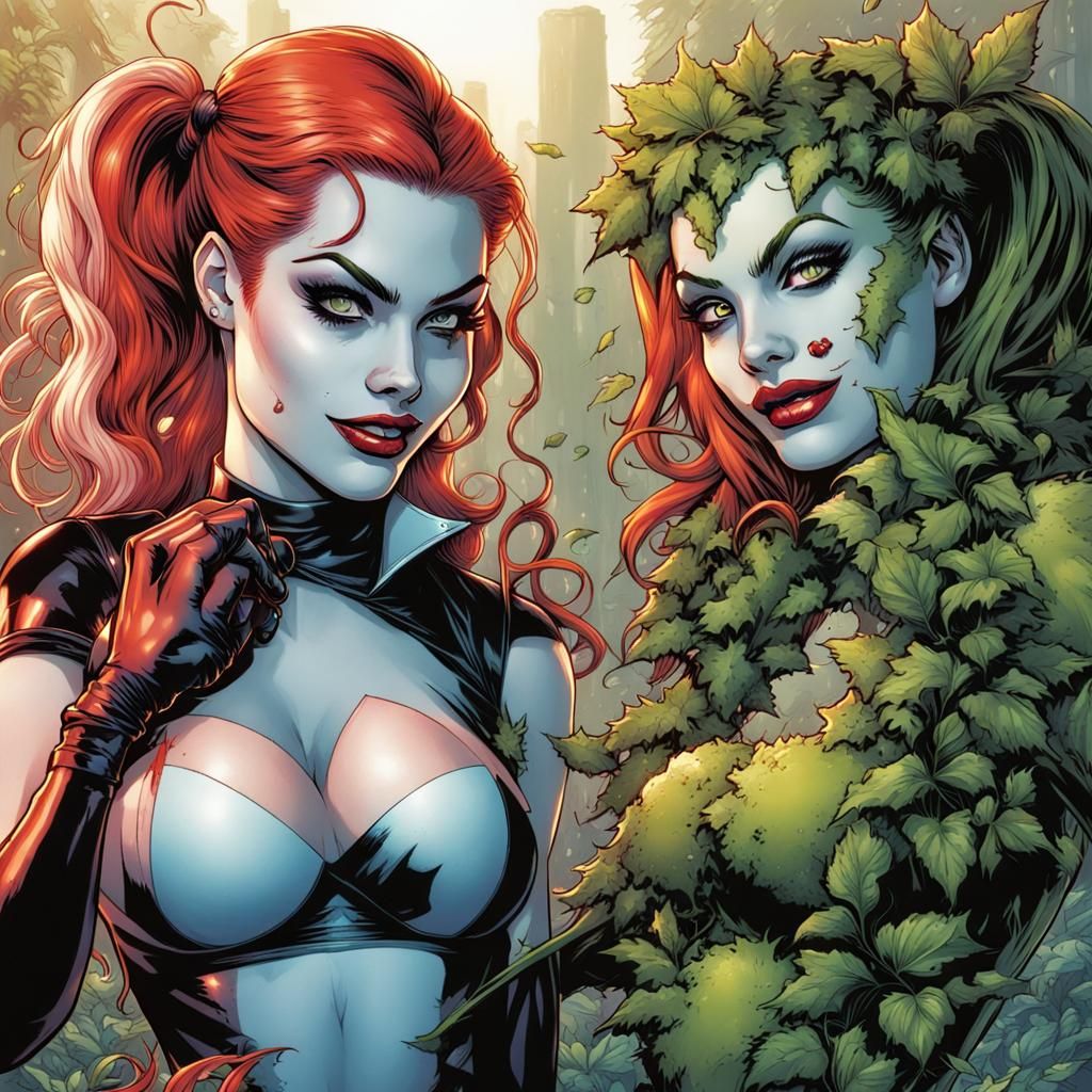 Harley Quinn and Poison Ivy Comic Book Art