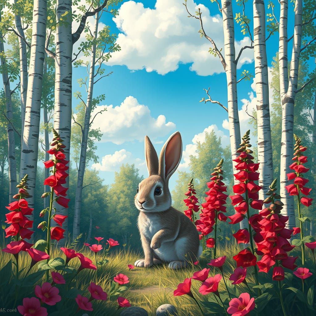 Rabbit in Forest: Detailed Matte Painting