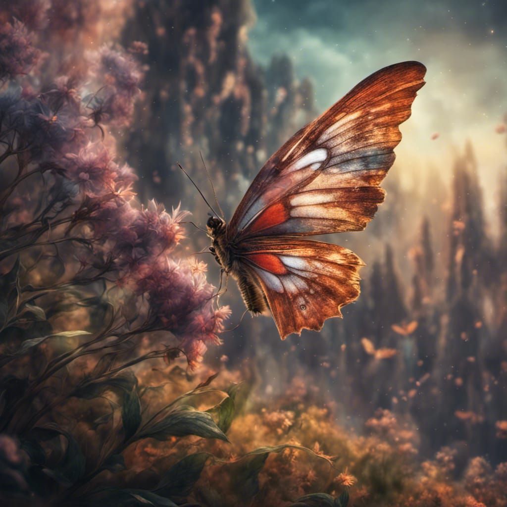 Butterfly with Colorful Wings: Digital Matte Painting