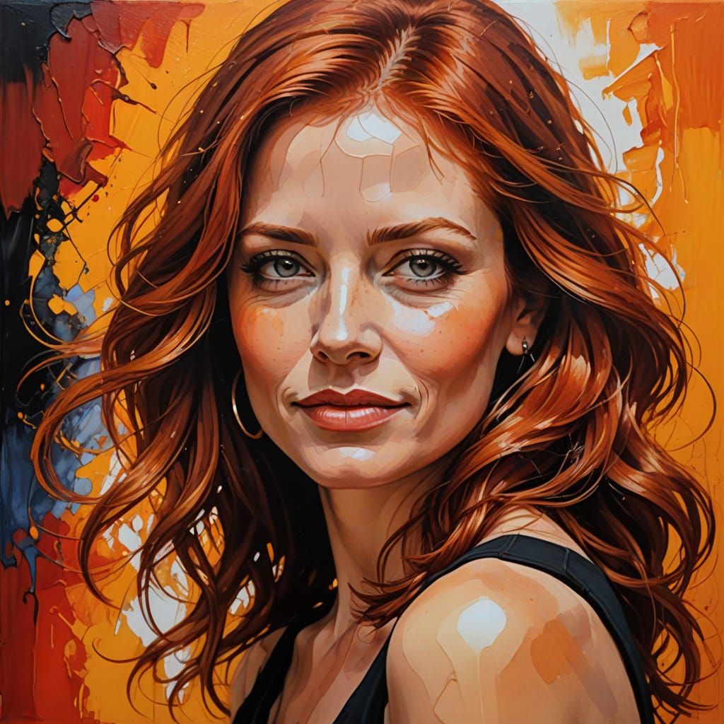 Woman with Luminous Red Hair in Warm Golden Light