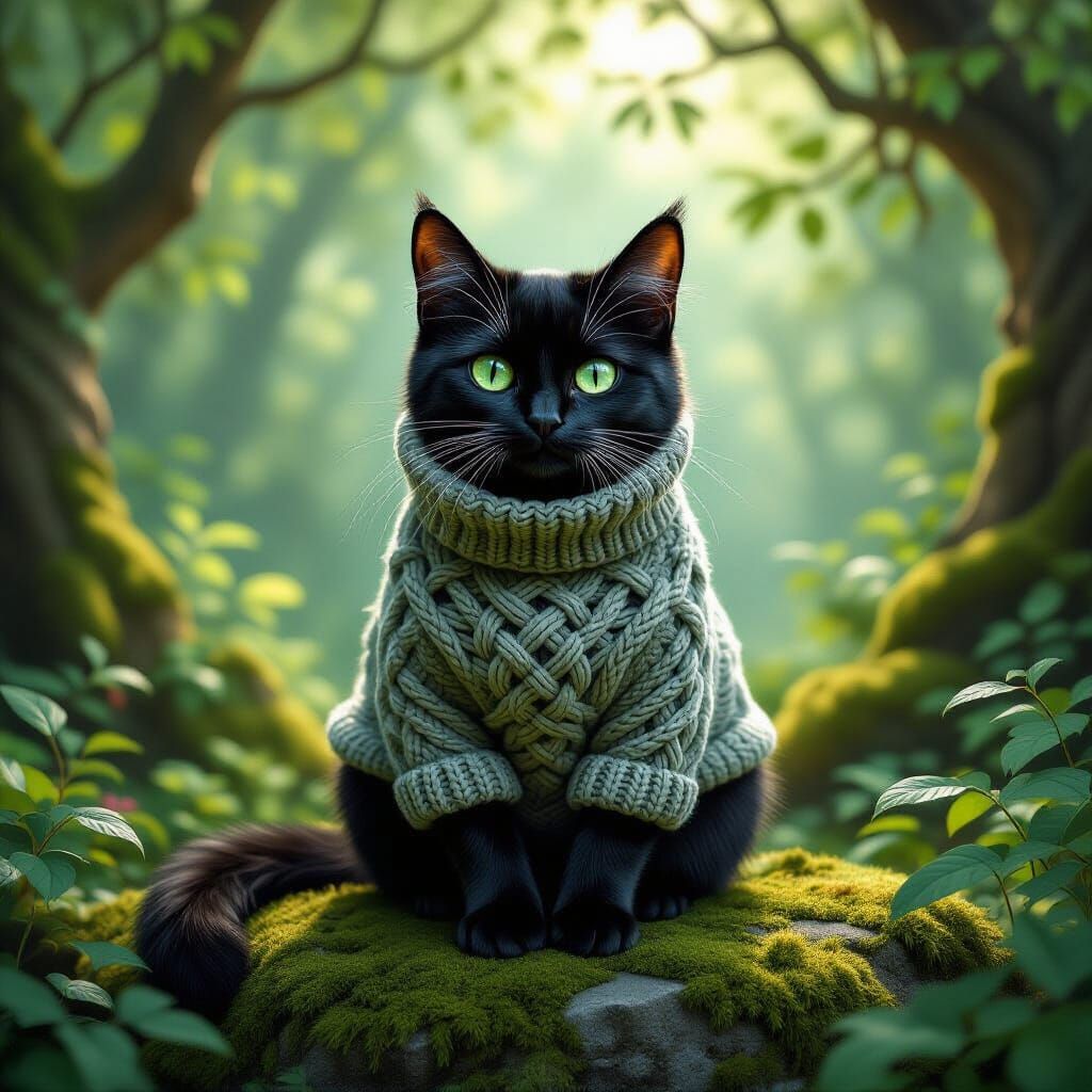 Enchanted Forest Cat in Hyperrealistic Style