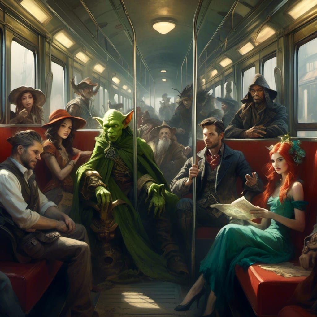 Fantasy Subway Scene with Goblins and Elves