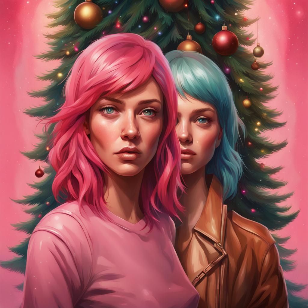 Pink Haired Woman at Christmas Tree Show