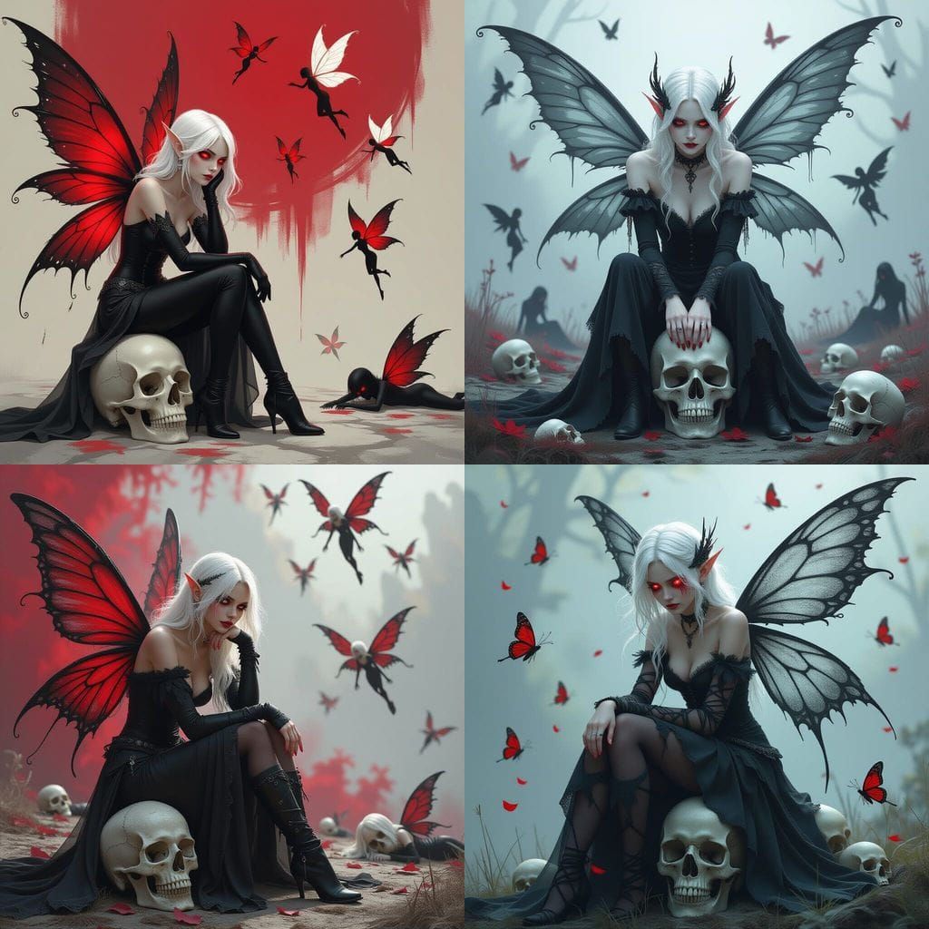 Gothic Fairy with Broken Wings on Skull