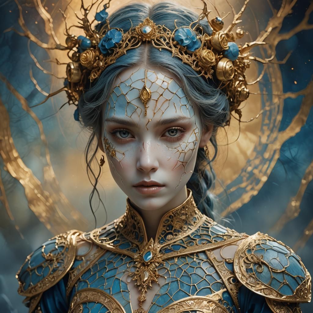 Cracked Porcelain Doll Woman in Fantasy Art Style