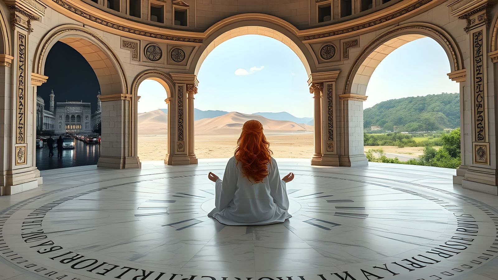 Palatial Portal Room with Meditating Figure