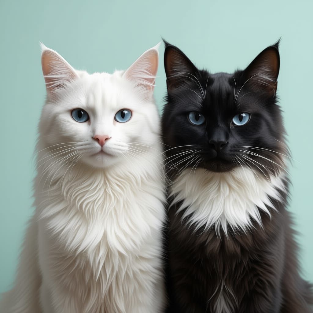 Two Cats Look Forward With Soft Background